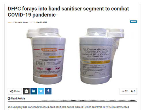 DFPC Forays Into Hand Sanitiser Segment To Combat COVID-19 Pandemic
